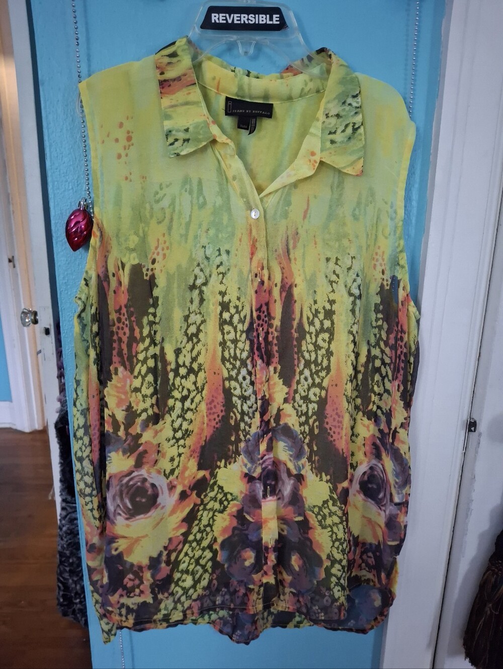 I. Jeans By Buffalo Women's XL 2-fer Sleeveless BOHO Blouse & Tank Yellow Floral